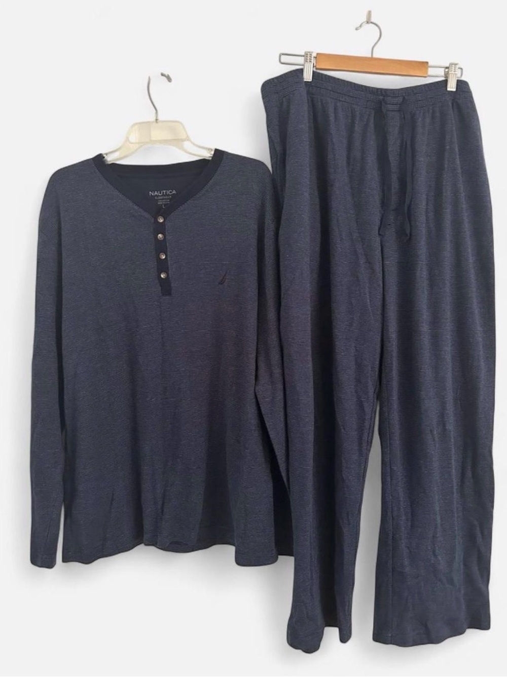 Nautica Men’s Navy Long Sleeve Henley Pajama Set